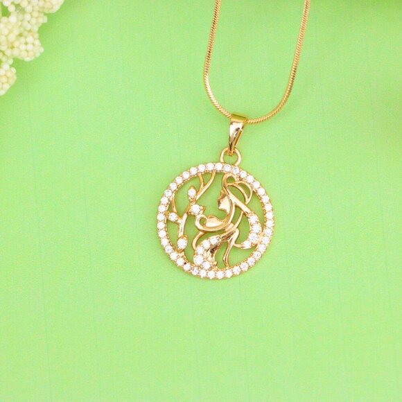 "Elegant Rose Gold Round Pendant with Floral and Woman Silhouette, XPPT1516 - Picture 9 of 12